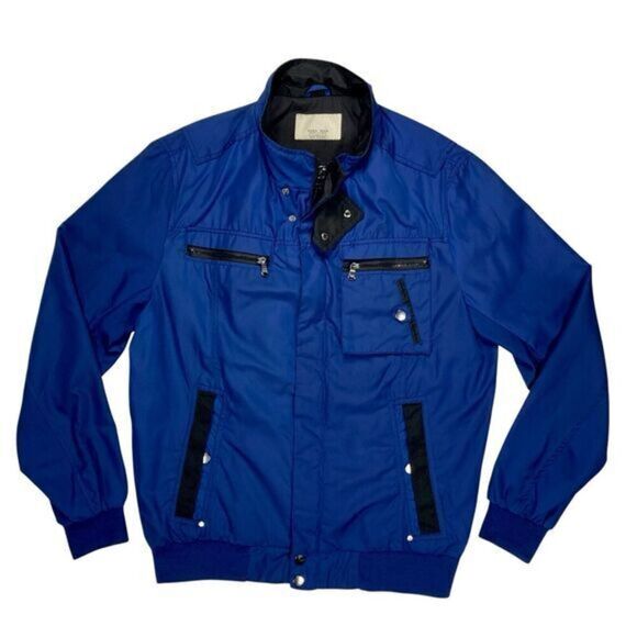 Zara Other - Zara Man Utility Jacket Men XL Blue Black Zip Button Sport Classic Bomber Jacket